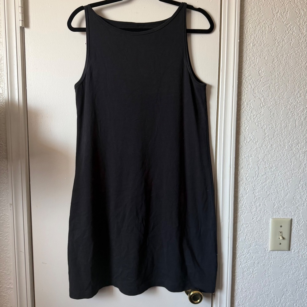 Andrea Jovine Women Black Sleeveless Shift Dress 100% Cotton Round Neck SKU 3604